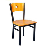 MKM836A Slotted Wooden Back Metal Chair with Wooden Seat