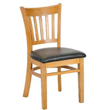 MK6242 Cherry Finished Vertical Slat Back Wooden Restaurant Chair with Black Vinyl Seat