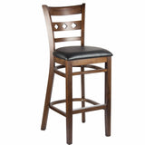CWB-6025BS Walnut Finished Ladder Back Wooden Restaurant Barstool with Black Vinyl Seat - Champs Restaurant Supply | Wholesale Restaurant Equipment and Supplies