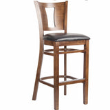 CWB-6332BS Mahogany Finished Slotted Back Wooden Restaurant Barstool with Black Vinyl Seat - Champs Restaurant Supply | Wholesale Restaurant Equipment and Supplies