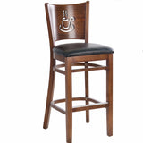 CWB-6236B-BS Mahogany Finished Slotted Back Wooden Restaurant Barstool with Black Vinyl Seat - Champs Restaurant Supply | Wholesale Restaurant Equipment and Supplies