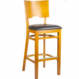 CWB-6854BS Walnut Finished Solid Back Wooden Restaurant Barstool with Black Vinyl Seat - Champs Restaurant Supply | Wholesale Restaurant Equipment and Supplies