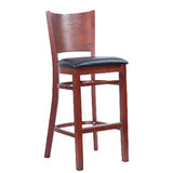 MK6236BS Mahogany Finished Solid Back Wooden Restaurant Barstool with Black Vinyl Seat