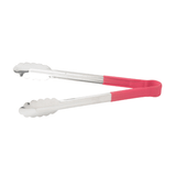 Winco UTPH-9R 9" Red Stainless Steel Utility Tong with Polypropylene Coated Handle - Champs Restaurant Supply | Wholesale Restaurant Equipment and Supplies