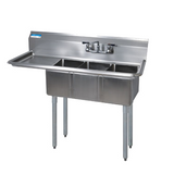 BK Resources BKS-3-1014-10-15L 3 Compartment Sink w/15" Left Drainboard