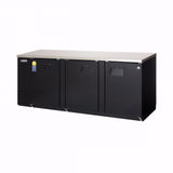 Everest EBB90-24 89-1/4" Black Three Section Solid Door Back Bar Cooler 