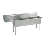 BK Resources BKS-3-1824-14-24L 18"x24"x14" 3 Compartment Sink w/ 24" Left Drain Board