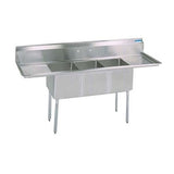 BK Resources BKS-3-20-12-18T 20" x 20" x 12" Three Compartment Sink w/ Two Drainboards