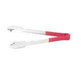 Winco UTPH-12R 12" Red Stainless Steel Utility Tong with Polypropylene Coated Handle - Champs Restaurant Supply | Wholesale Restaurant Equipment and Supplies