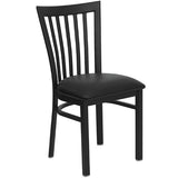 CMC-DG60394 Elongated Vertical Slat Metal Chair with Black Vinyl Seat - Champs Restaurant Supply | Wholesale Restaurant Equipment and Supplies