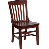 CWC-DGW0006 Walnut Vertical Slat Back Wooden Chair with Black Vinyl Seat - Champs Restaurant Supply | Wholesale Restaurant Equipment and Supplies