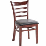 CWC-DGW0020 Mahogany Ladder Back Wooden Chair with Black Vinyl Seat - Champs Restaurant Supply | Wholesale Restaurant Equipment and Supplies