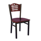 MKM836B Slotted Wooden Back Metal Chair with Wooden Seat - Burgundy