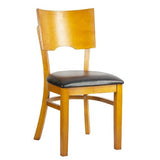 MK6854 Cherry Finished Solid Back Wooden Restaurant Chair with Black Vinyl Seat