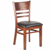 CWC-6231  Mahogany Finished Horizontal Slat Back Wooden Restaurant Chair with Black Vinyl Seat - Champs Restaurant Supply | Wholesale Restaurant Equipment and Supplies