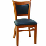 CWC-DGW0010 Mahogany Black Cushion Back Wooden Chair with Black Vinyl Seat - Champs Restaurant Supply | Wholesale Restaurant Equipment and Supplies