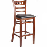 CWB-6026BS Walnut Finished Ladder Back Wooden Restaurant Barstool with Black Vinyl Seat - Champs Restaurant Supply | Wholesale Restaurant Equipment and Supplies
