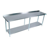 84"W x 30"D 1-1/2" Riser Stainless Steel Top Work Table w/ Galvanized legs and Undershelf
