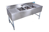 BK Resources BKUBS-372TS 72" Underbar Sink with 3 Bowls and 1 Faucet with Two Drainboard - Champs Restaurant Supply | Wholesale Restaurant Equipment and Supplies