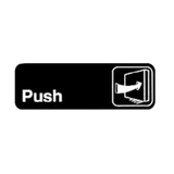 Winco SGN-301 Black 3" X 9" Information Sign with Symbol - Imprint "Push"