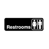 Winco SGN-313 Black 3" X 9" Information Sign with Symbol - Imprint "Restroom"