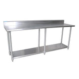 96" x 24"All Stainless Steel Work Table w/ 5" Riser Backsplash