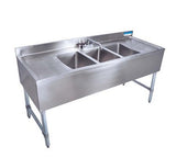 BK Resources BKUBS-360TS 60" Underbar Sink with 3 Bowls and 1 Faucet with Two Drainboard - Champs Restaurant Supply | Wholesale Restaurant Equipment and Supplies