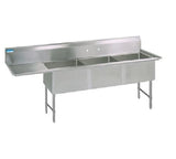 BK Resources Three Compartment Sink with Left Drainboard - 18" x 18" Compartment - Champs Restaurant Supply | Wholesale Restaurant Equipment and Supplies
