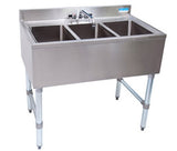 BK Resources BKUBS-336S 36" Underbar Sink with 3 Bowls and 1 Faucet with No Drainboard - Champs Restaurant Supply | Wholesale Restaurant Equipment and Supplies