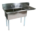 BK Resources Two Compartment Sink with Right Drainboard - 18" x 18" Compartment
