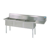 BK Resources Three Compartment Sink with Right Drainboard - 18" x 18" Compartment - Champs Restaurant Supply | Wholesale Restaurant Equipment and Supplies