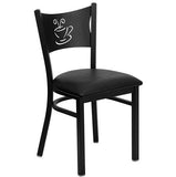 FLA60099 Black Coffee Back Metal Restaurant Chair - Black Vinyl Seat