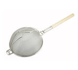 Winco MST-14D 14" Double Mesh Reinforced Bowl Strainer with Wooden Handle - Champs Restaurant Supply | Wholesale Restaurant Equipment and Supplies