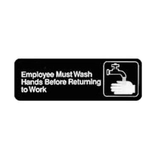 Winco SGN-322 Black 3" X 9" Information Sign with Symbol - Imprint "Employee Must Wash Hand"