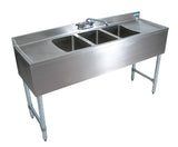 BK Resources BKUBW-360TS Three Compartment 60" Slim-Line Underbar Sink with Two Drainboards - Champs Restaurant Supply | Wholesale Restaurant Equipment and Supplies