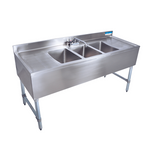 BK Resources BKUBS-384TS 84" Underbar Sink with 3 Bowls and 1 Faucet with Two Drainboard