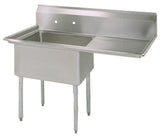 BK Resources One Compartment Sink with Right Drainboard - 18" x 18" Compartment