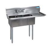 BK Resources BKS-3-1014-10-15R 3 Compartment Sink w/15" Right Drainboard