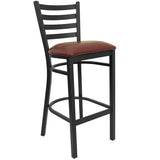 CMB-M841BS Black Ladder Back Metal Restaurant Barstool with Burgundy Vinyl Seat - Champs Restaurant Supply | Wholesale Restaurant Equipment and Supplies
