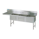 BK Resources Three Compartment Sink with Left Drainboard - 24" x 24" Compartment - Champs Restaurant Supply | Wholesale Restaurant Equipment and Supplies