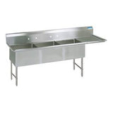 BK Resources Three Compartment Sink with Right Drainboard - 24" x 24" Compartment - Champs Restaurant Supply | Wholesale Restaurant Equipment and Supplies