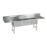 BK Resources Three Compartment Sink with Two Drainboard - 24" x 24" Compartment - Champs Restaurant Supply | Wholesale Restaurant Equipment and Supplies