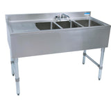 BK Resources UB4-21-348LS 48" Underbar Sink with 3 Bowls and 1 Faucet with Left Drainboard