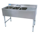 BK Resources UB4-21-348RS 48" Underbar Sink with 3 Bowls and 1 Faucet with Right Drainboard