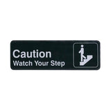 Winco SGN-326 Black 3" X 9" Information Sign with Symbol - Imprint "Caution/Watch Your Step"